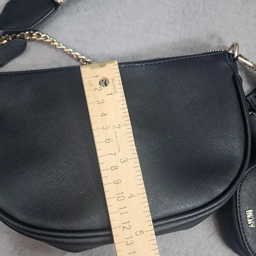 DKNY Crossbody Bag Black Saffiano Leather Logo Strap Coin Purse Womens Small